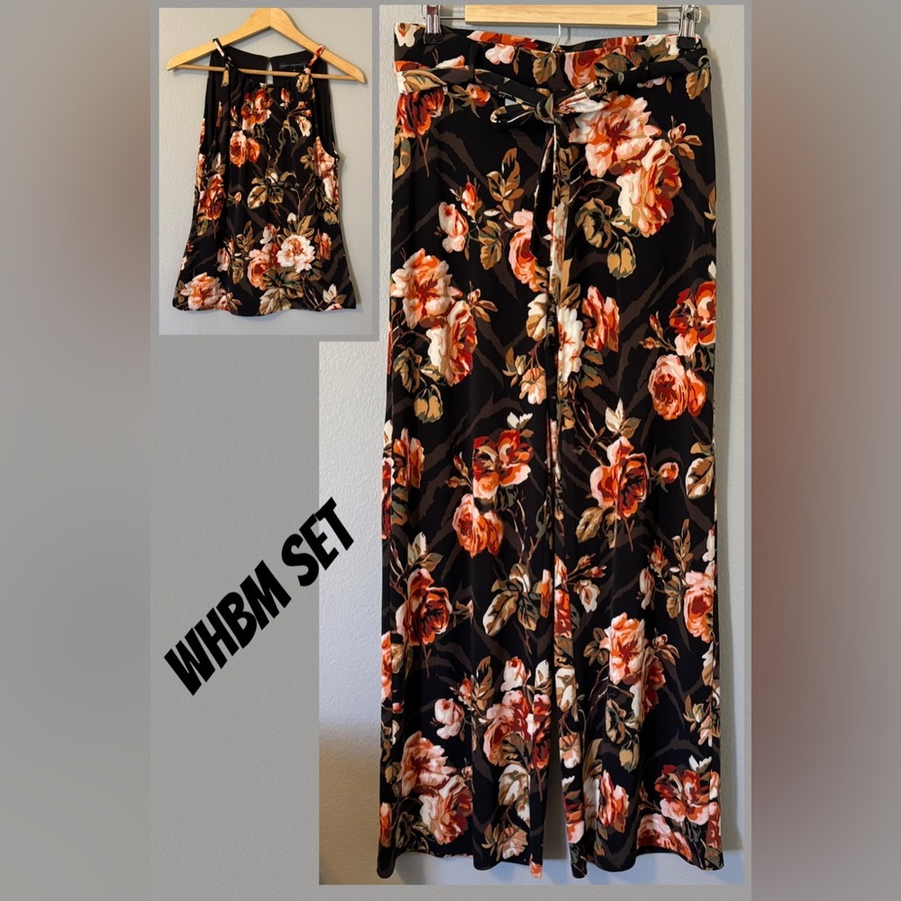 WHBM Floral Halter & Wide Leg Pants Set Size M